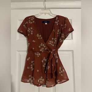 Floral Wrap Top - Rust